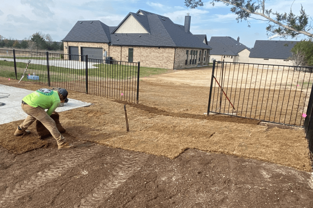 Freshly installed sod lawn in Ovilla, Texas by TW Lawn Care Services